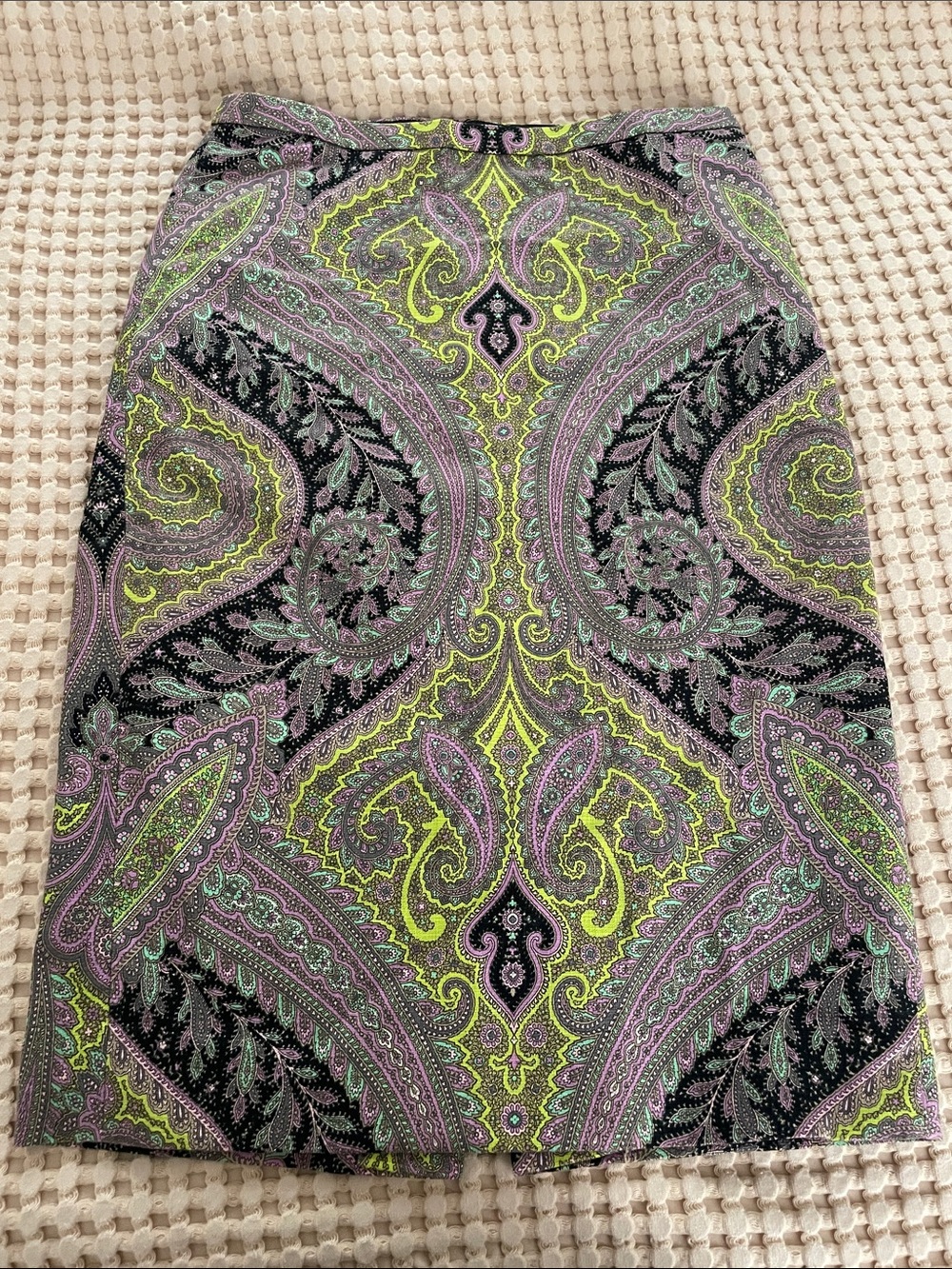 J. Crew Paisley Pencil Skirt in Black, Lime & Lavender